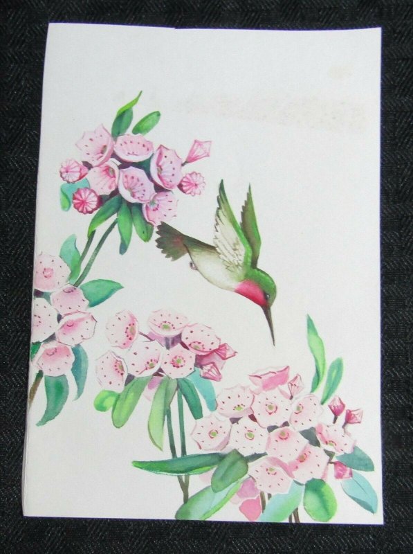 BIRTHDAY Green Hummingbird with Pink Flowers 4x5.75 Greeting Card Art #6522