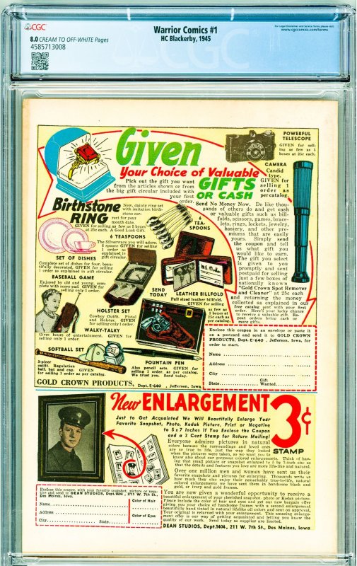 Warrior Comics (1945) CGC 8.0!