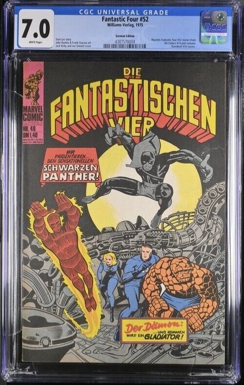 (1975) FANTASTIC FOUR #52 GERMAN Edition! 1st BLACK PANTHER! CGC 7.0 WP!