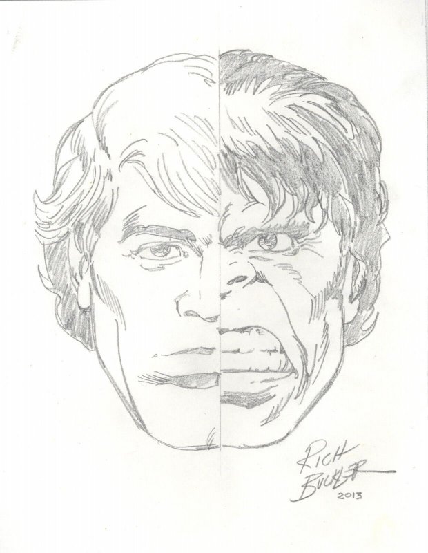 2013 INCREDIBLE HULK SPLIT HEAD SKETCH RICH BUCKLER ORIGINAL ART