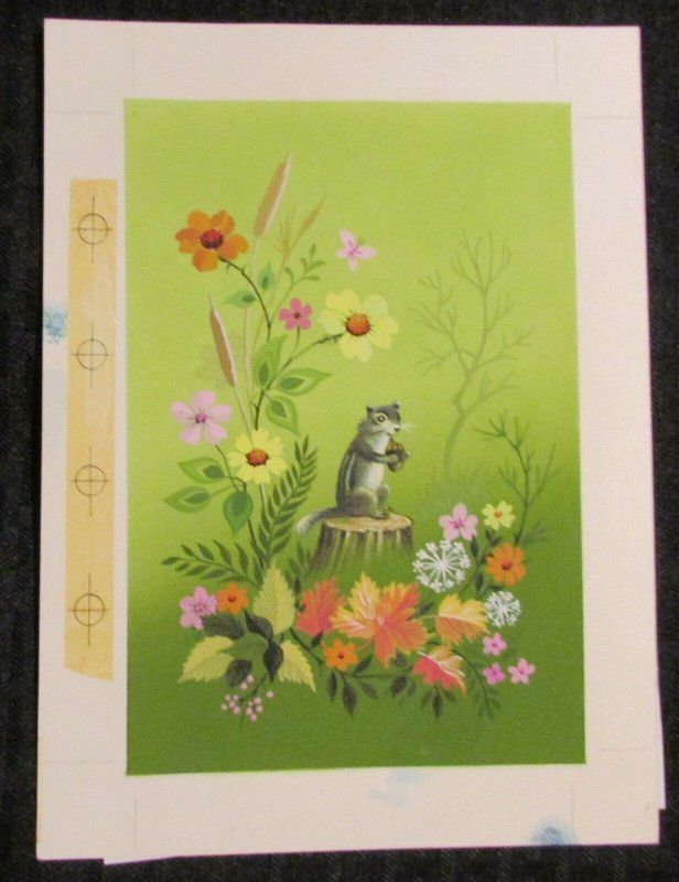 EASTER Beautiful Chipmunk on Stump Acorn Flowers 6.5x9 Greeting Card Art #8689