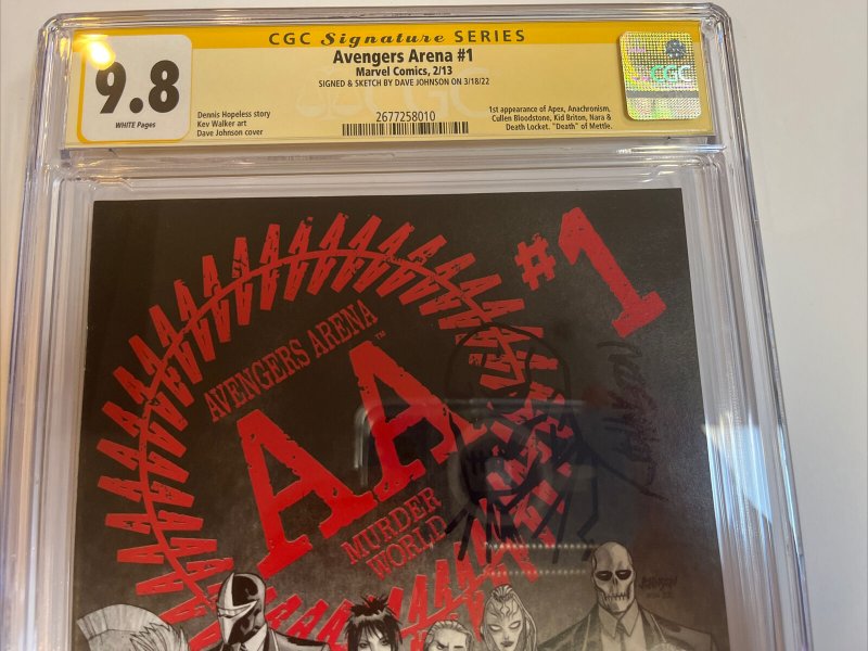 Avengers Arena (2013) # 1 (CGC 9.8 SS) Signed & Sketch Dave Johnson | 1st App