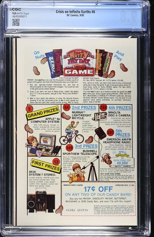 Crisis on Infinite Earths #6 (9/85) Graded CGC 9.8