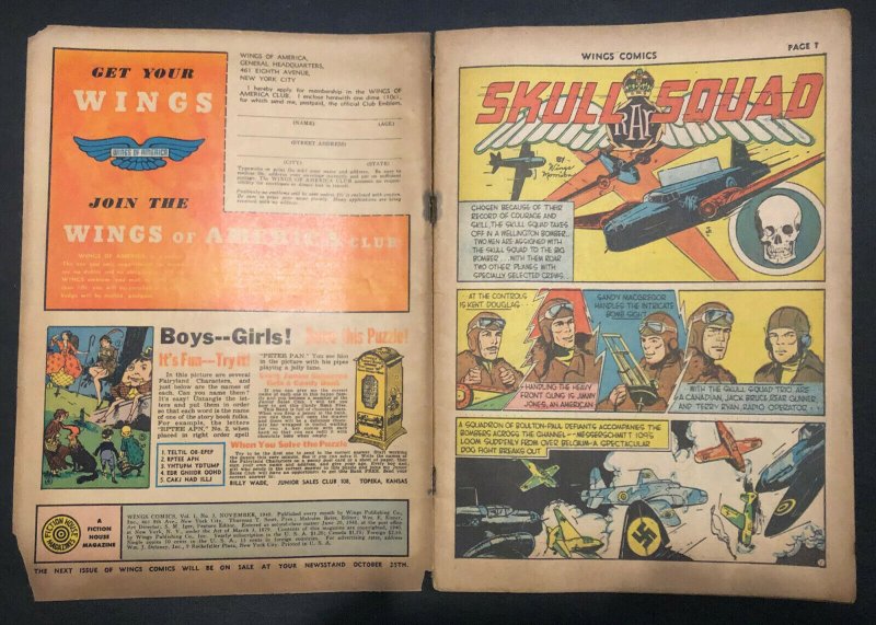 Wings Comics #3 - Suicide Smith WWII Aerial Battle (Grade 3.0) 1940