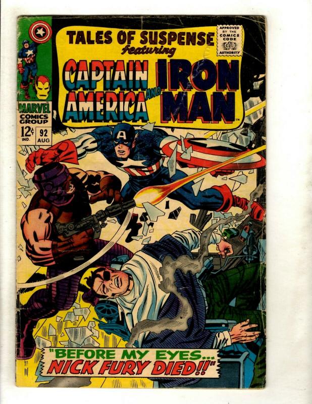 Tales Of Suspense # 92 VG- Marvel Comic Book Iron Man Captain America Fury GK2