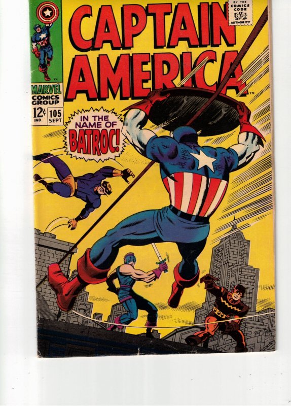 Captain America #105 (1968) FN/VF Mid-High-Grade Swordsman, Batroc Utah CERT Wow