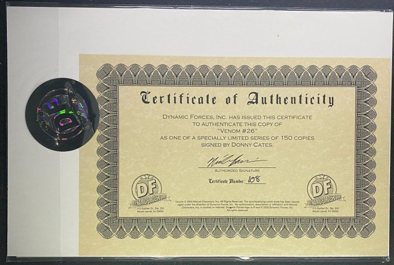 Venom (2018) #26 (#191) NM Dynamic Forces Signed Donny Cates #108/150 w/COA