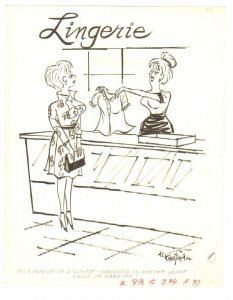 Babe at Lingerie Counter Humorama Gag - 1964 Signed art by Al Kaufman