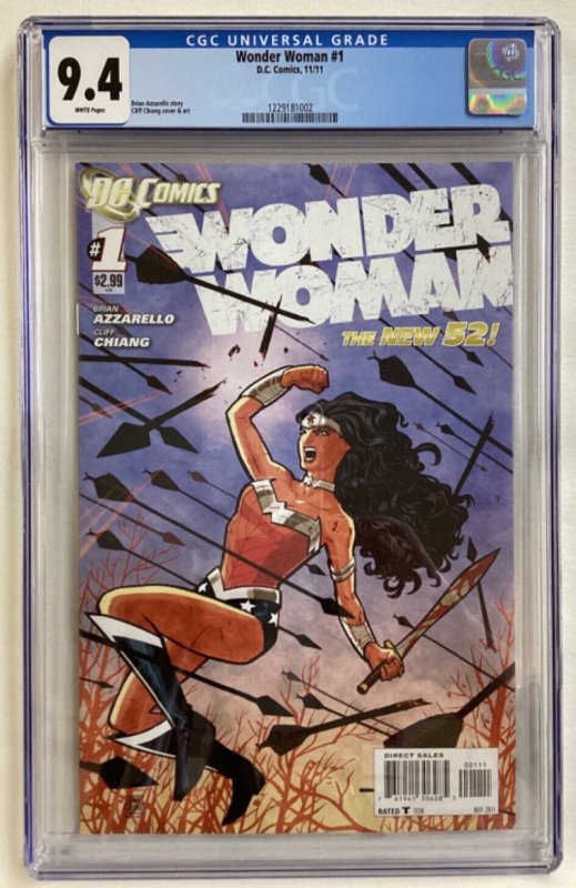 Wonder Woman #1 - CGC 9.4 - DC - 2011 - Brian Azzarello! Cliff Chiang! New 52!