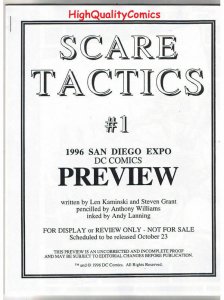 SCARE TACTICS #1 Black and White Promo, 1996, VF/NM, Preview, more in store