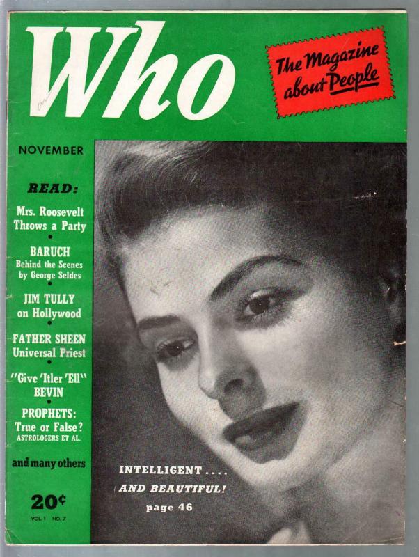 Who #7 11/1941-Magazine About people-Fulton Sheen-Ingrid Bergman-Lily Pons-FN