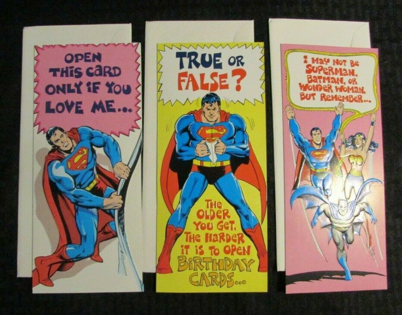 1978 SUPERMAN Mark 1 Greeting Card #41 42 44 Mixed LOT of 3 w/ Envelopes Batman