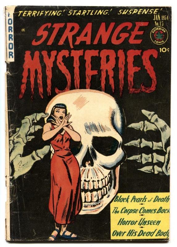 STRANGE MYSTERIES #15 1954-SKULL COVER-GOOD GIRL ART- G/VG