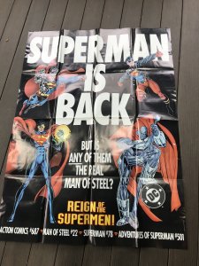 SUPERMAN IS BACK folded Promo Poster : DC Comics 38 x 54 DEATH OF SUPERMAN