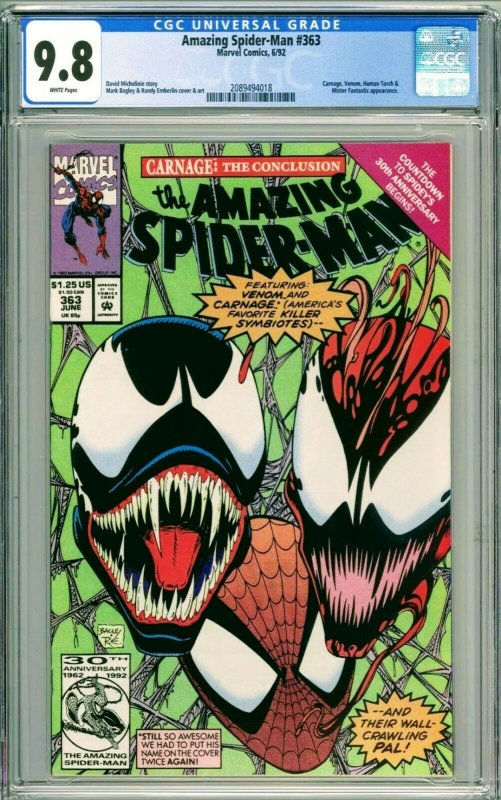 Amazing Spider-Man #363 CGC 9.8 NM/MT Carnage & Venom Appearance WHITE PAGES