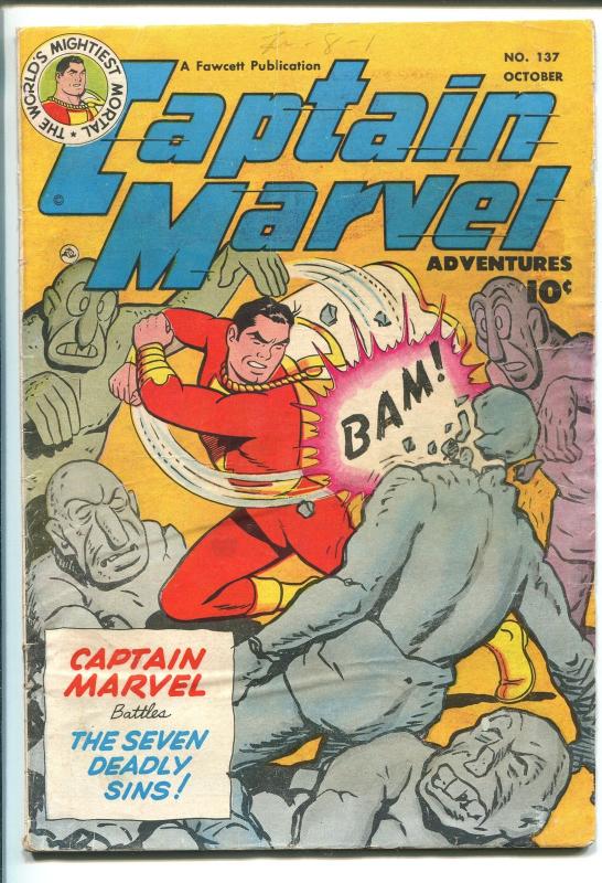 CAPTAIN MARVEL  #137 1952-FAWCETT-SEVEN DEADLY SINS-vg+