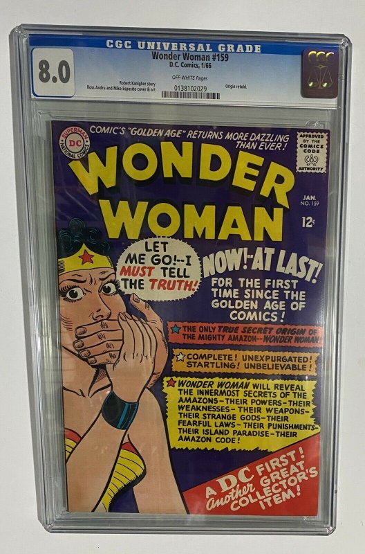 Wonder Woman # 159 CGC 8.0 The Origins of Wonder Woman Retold