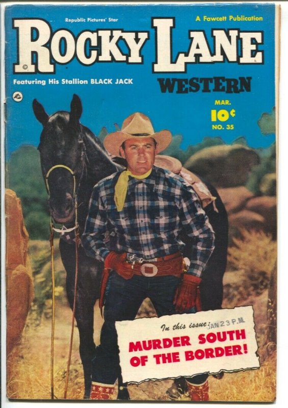 Rocky Lane Western #35-1952-Fawcett- B-Western movie star photo cover-FN-