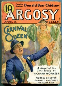 Argosy Pulp April 3 1937- Carnival Queen- Great cover- Donald Barr Chidsey
