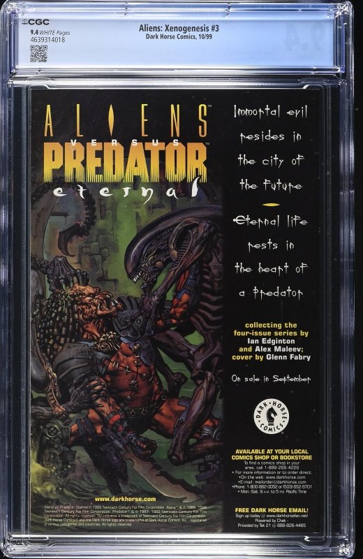 Aliens: Xenogenesis #3 (10/99) Graded CGC 9.4