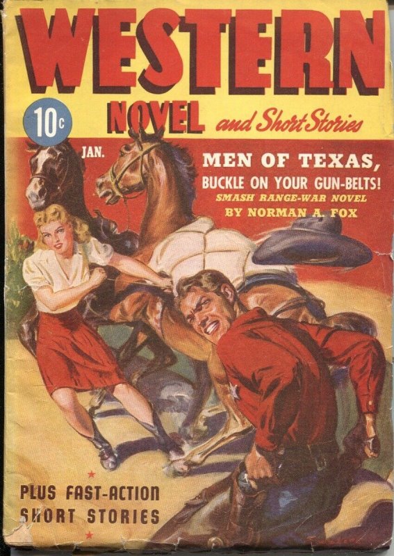 WESTERN NOVEL AND SHORT STORIES--JAN 1943-NORMAN SAUNDERS COVER-- PULP THRILL...