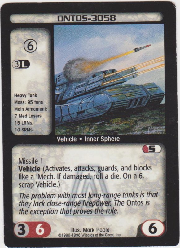 1998 Battletech Arsenal Card Ontos-3050