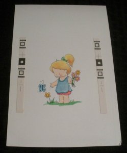 SPECIAL NOTE Cute Girl w/ Flowers & Butterfly 6x9 Greeting Card Art #1452