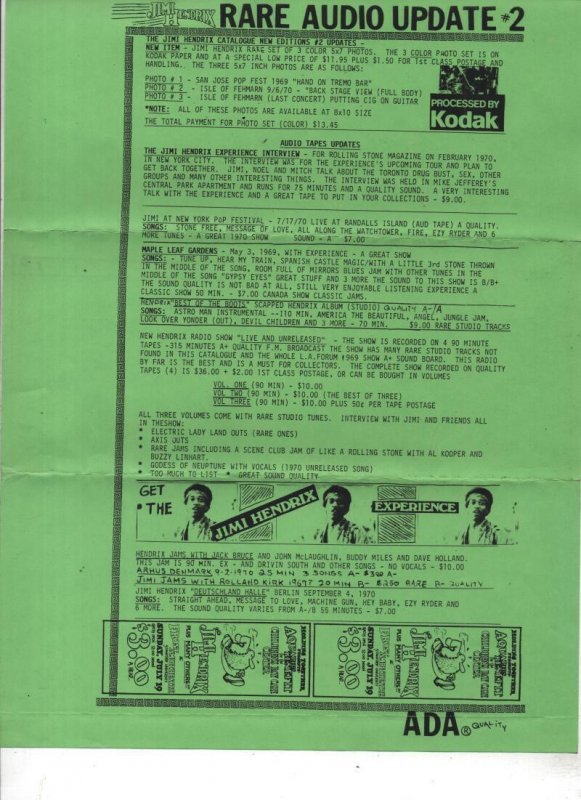 JIMI HENDRIX rare MEMORABILIA set, Catalog, Adverts, Offers, Fanzine, HTF, ADA