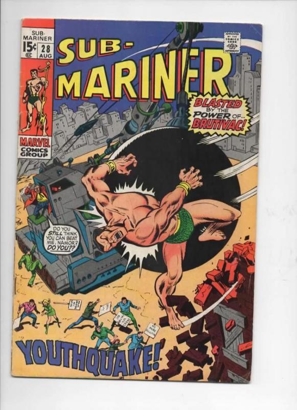 SUB-MARINER #28, VG+, Buscema, Brutivac, Youth Quake, 1968 1970, more in store