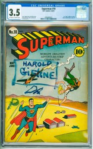 Superman #10 (1941) CGC 3.5 1st bald Luthor in comics!