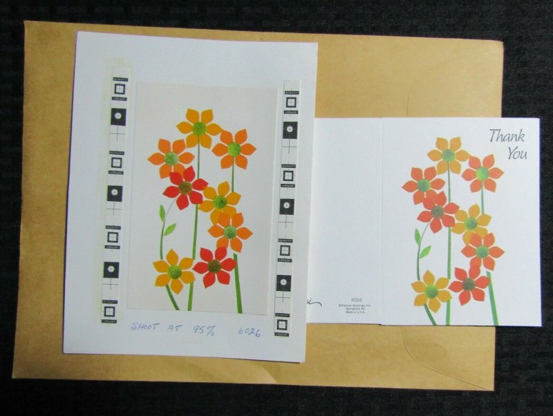 THANK YOU NOTE Orange & Yellow Flowers 6x7 Greeting Card Art #T6026 w/ 3 Cards