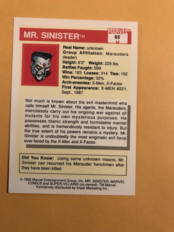 MR. SINISTER#65 : 1990 Marvel Universe Series 1,  NM/M,  X-Men