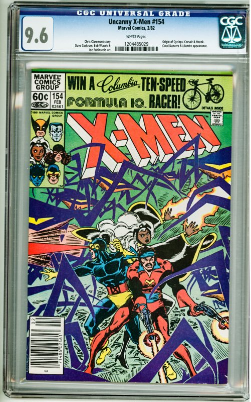 The Uncanny X-Men #154 Newsstand Edition (1982) CGC 9.6! White Pages!