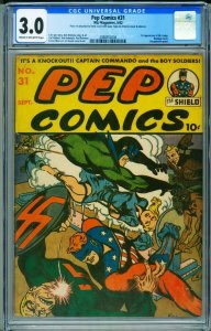 Pep Comics #31 CGC 3.0 1st Mr. Lodge-Nazi cover-Rare-2088952004