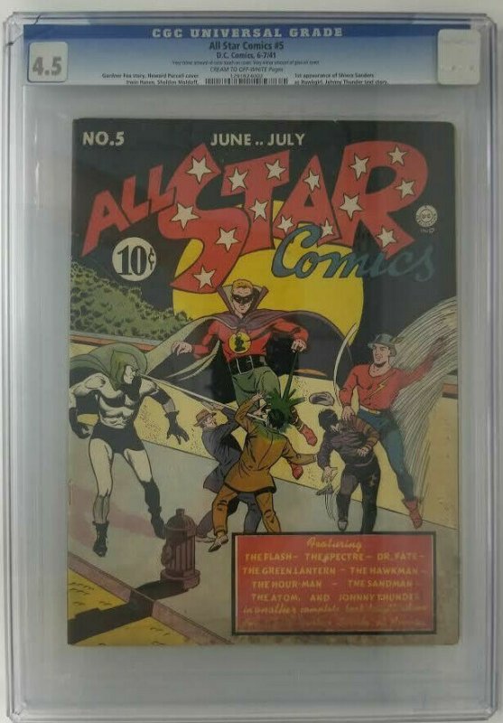 All Star Comics #5~ 1941 DC ~ CGC 4.5(VG+) 1st Appearance of Hawkgirl