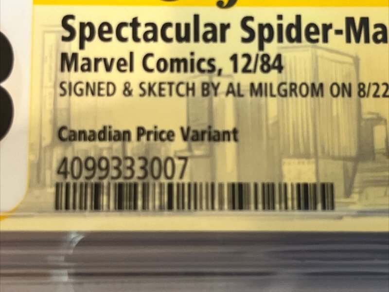 Spectacular Spider-Man (1984) # 97 (CGC SS 9.8) Sketch (Spot) Al Milgrom | CPV
