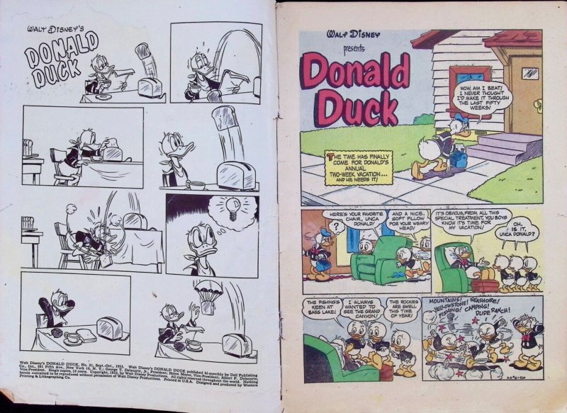 WALT DISNEY’S DONALD DUCK Comic # 31 — 36 Pages 1953 Dell Comics Good Condition