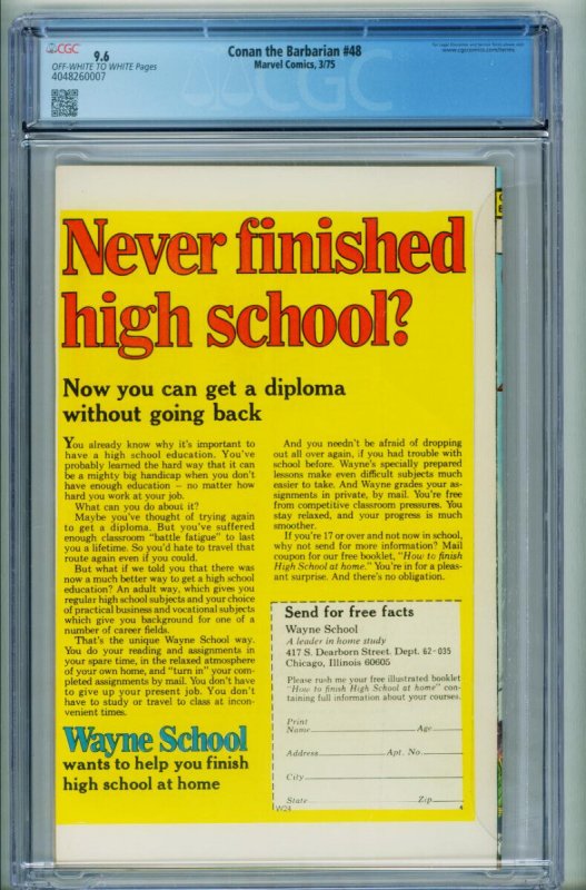 Conan The Barbarian #48  1975 - Marvel -CGC 9.6 - Comic Book-4048260007