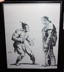 Wolverine & Iron Man Framed Pencil & Ink Art by Andrew Robinson - Signed - 1994