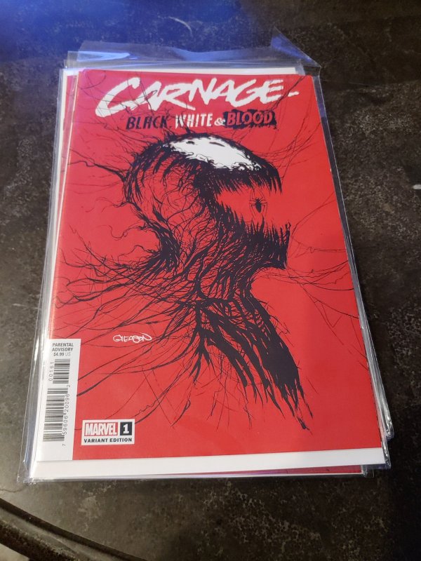 CARNAGE BLACK WHITE AND BLOOD #1 GLEASON WEBHEAD VARIANT 2021 MARVE