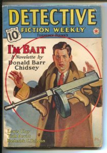 Detective Fiction Weekly 10/8/1938--Tommy gun cover-Rudolph Belarski-Pulp sto...