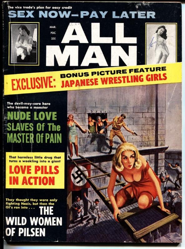 All Man 3/1964-Stanley-Japanese female wrestling-Nazi escape cover