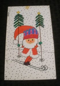 CHRISTMAS Santa Claus Skiing w/ Tree Poles 4.5x7.5 Greeting Card Art #12-11