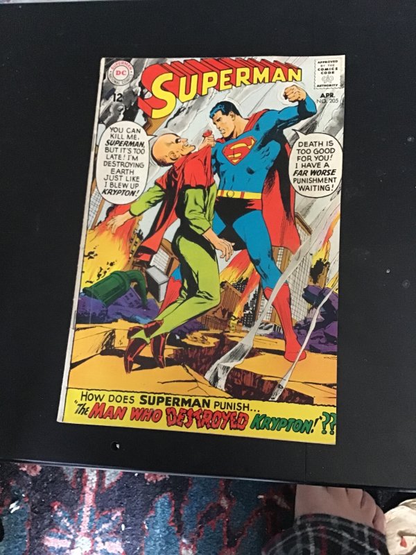 Superman #205 (1968) Man who destroyed Krypton! Adams cvr! FN/VF Wytheville CERT