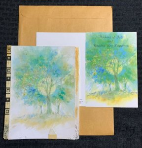 THINKING OF YOU Yellow Sun w/ Blue Tree 7x8.5 Greeting Card Art #94043