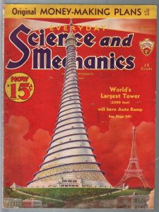 Everyday Science and Mechanics 8/1938-Gernsback-Eiffel Tower-Frank R. Paul-G/VG