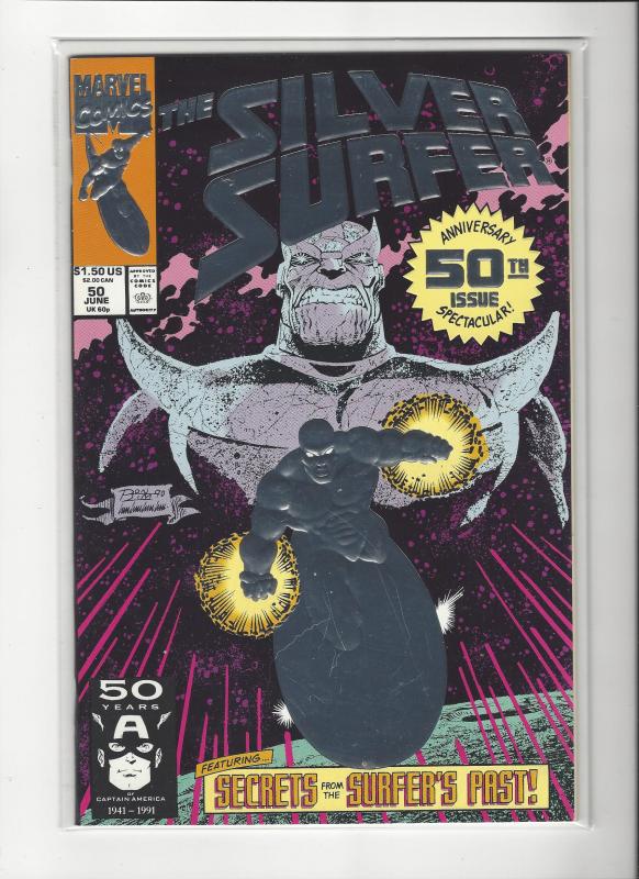 SILVER SURFER  #50(1ST PRT) MARVEL COMICS  FOIL COVERINFINITY GAUNTLET NM