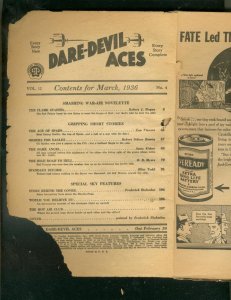PULP:  DARE-DEVIL ACES PULP-MARCH 1936-RED FLACON-MR DEATH-WWI FR