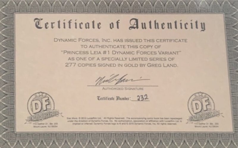 Star Wars Princess Leia #1 (2015) Dynamic Forces Variant SIGNED IN GOLD W/COA NM