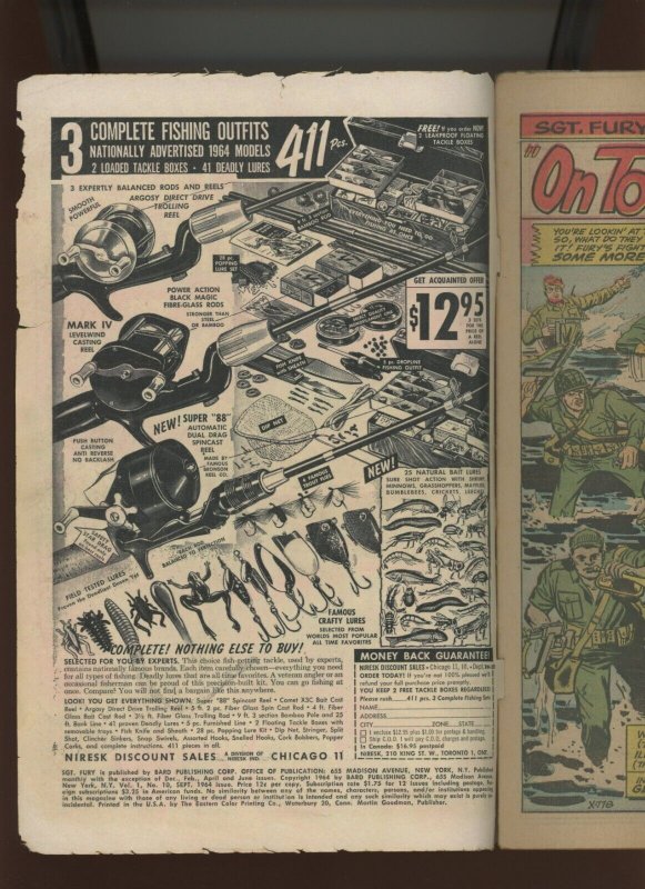(1964) Sgt. Fury #10: SILVER AGE! KEY! CAPTAIN SAVAGE AS THE SKIPPER! (2.5)